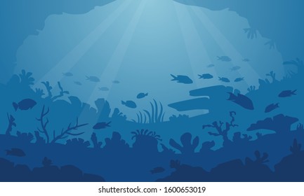 Beautiful underwater vector background with many corals inside