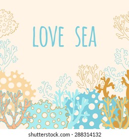 Beautiful underwater vector card with corals