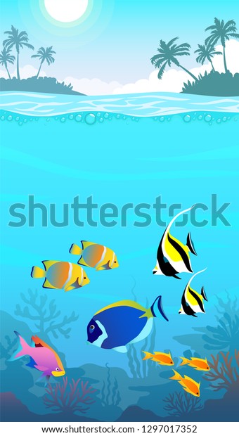 Beautiful Underwater World Seascape Fish Sea Stock Vector Royalty Free 1297017352