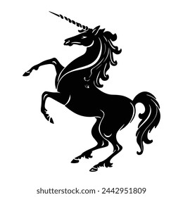 Beautiful Unicorn Black Silhouette with outline thick view isolated