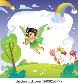 beautiful unicorn with butterfly birthday celebration banner dreams elements design