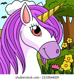 Beautiful Unicorn Colored Cartoon Illustration
