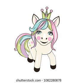 beautiful unicorn with crown stands 