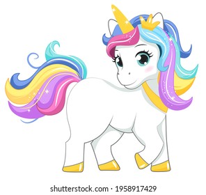 Beautiful unicorn with crown. Vector illustration. Isolated on white background