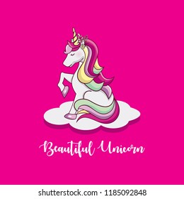 Beautiful unicorn with flower wreath
