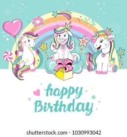 Beautiful unicorn. Happy birthday card