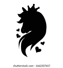 Beautiful unicorn head in black silhouette
