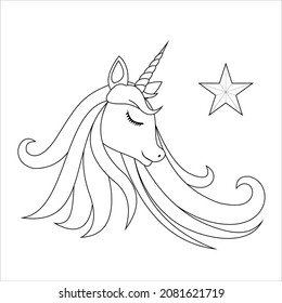 Beautiful Unicorn head coloring page, perfect coloring book for kids