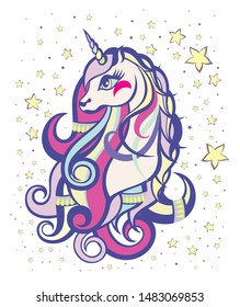 Beautiful unicorn head. Unicorn vector illustration for children design 