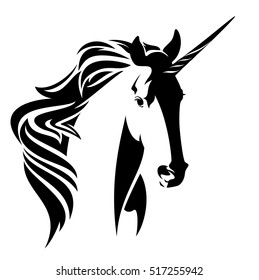 diseño de vectores blanco y negro de cabezas de caballo unicornio