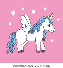 Beautiful unicorn illustration, vector. Cute white unicorn vector illustration pink color tone. For kids fashion artworks, children books, prints, greeting cards, t shirts, wallpapers.