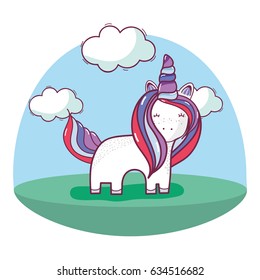 beautiful unicorn with long mane and nice land scape