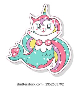 Beautiful unicorn mermaid cat  illustration, vector