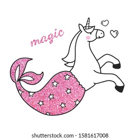 Beautiful unicorn mermaid with inscription "magic".