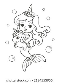 beautiful unicorn mermaid printable coloring page