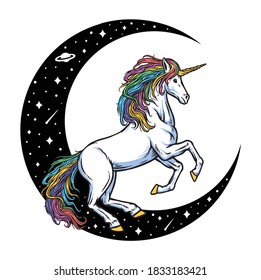 beautiful unicorn and moon illustration