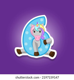 Beautiful unicorn with number 6, vector illustration.