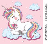 
Beautiful unicorn on clouds with stars illustration, vector.
