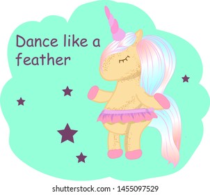Beautiful unicorn on clouds with stars illustration, vector.