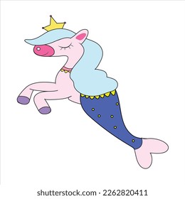 Beautiful unicorn on clouds with stars illustration, vector.