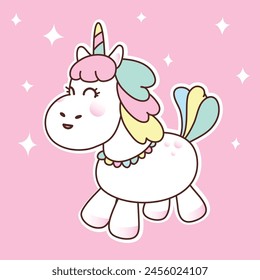 Beautiful unicorn on pink background with stars illustration, vector.