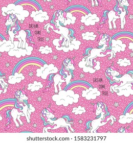 Beautiful unicorn pattern. Trendy seamless vector pattern on a pink background.