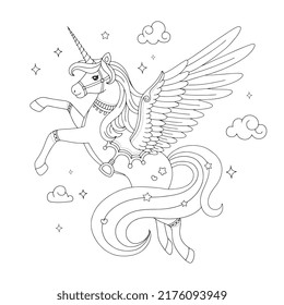 Beautiful Unicorn Pegasus Drawing Coloring Page