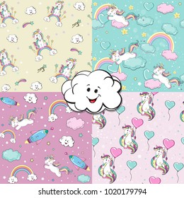 A beautiful unicorn with rainbow seamless pattern collection