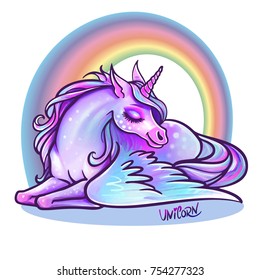 Beautiful unicorn in sleep. vector illustration. Magic fantasy h