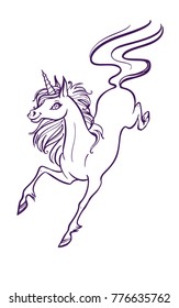 Beautiful unicorn vector illustration. Magic fantasy horse design for kids T-shirt and bags. Unicorn with rainbow hairs