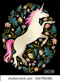 Beautiful unicorn. Vector magic print background for t-shirt design.