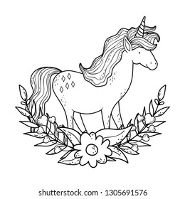 beautiful unicorn with wreath flowers