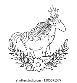 beautiful unicorn with wreath flowers