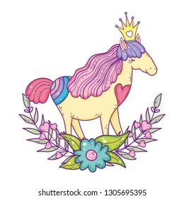 beautiful unicorn with wreath flowers