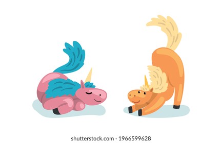 Beautiful Unicorns Set, Fairy Magic Animal Cartoon Vector Illustration