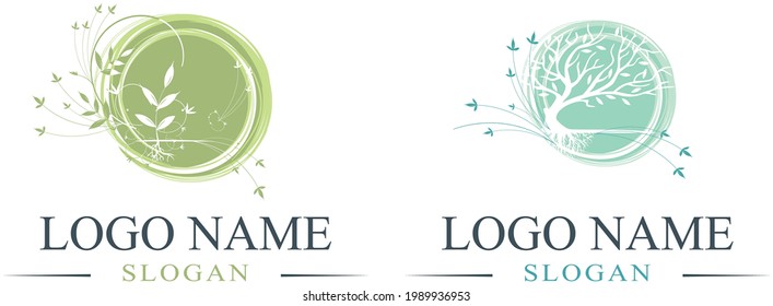 hermoso y único logo de círculo abstracto con plantas ornamentales