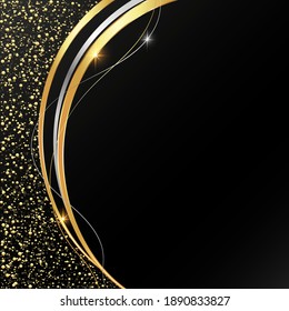 Beautiful unique abstract shiny black background with golden lines