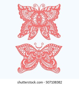 Beautiful unique butterflies lacer cutting for wedding card or other decorations - Stock Vector