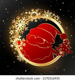 Beautiful unique christmas background with golden shiny snowflakes for greeting card