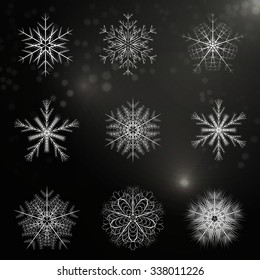 beautiful and unique set of snowflakes. Objects are divided in different groups. Useble as background and design elements for einene backgrounds.