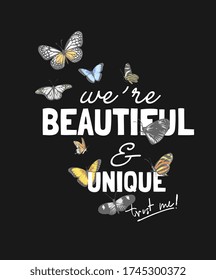 beautiful and unique slogan with colorful butterflies on black background