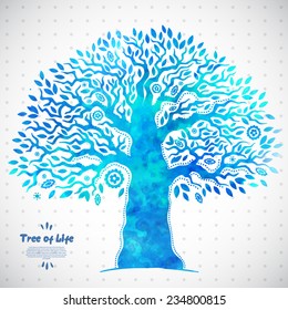 Beautiful Unique Vector Watercolor Ethnic Tree Of Life