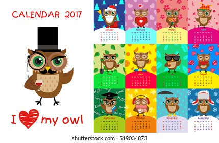 Beautiful unusual calendar "I love my owl" with different owls and pictures for each season