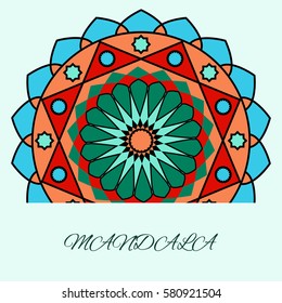 beautiful unusual pattern, color mandala layout with text, vector illustration
