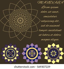 beautiful unusual pattern, mandala on a brown background, layout, text, vector illustration