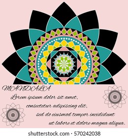 beautiful unusual pattern, mandala on a pink background, the layout with text, vector illustration