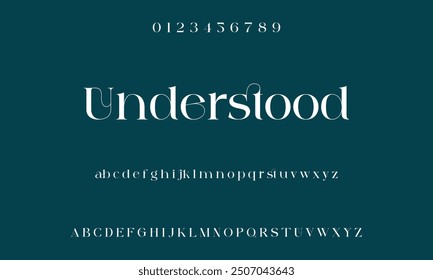 Beautiful Uppercase Font Number and lowercase letters. Traditional Lettering Minimal Style Designs. Modern serif typefaces for typography standard decorative retro idea. vector design