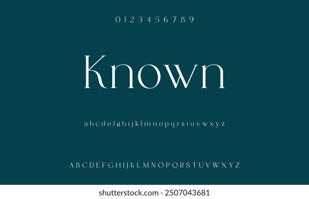 Beautiful Uppercase Font Number and lowercase letters. Traditional Lettering Minimal Style Designs. Modern serif typefaces for typography standard decorative retro idea. vector design
