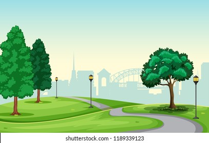 A beautiful urban park scene illustration