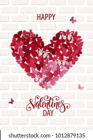 Beautiful valentine heart. Butterfly background. Valentine card. Vector illustration EPS10.